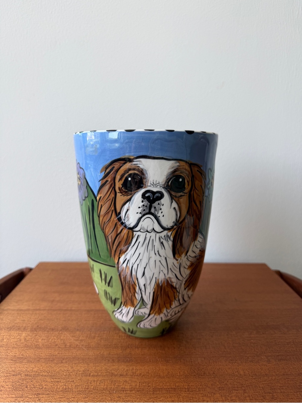 Hand-Painted Cavalier King Charles Spaniel Mug Vase Dog Lover Gift